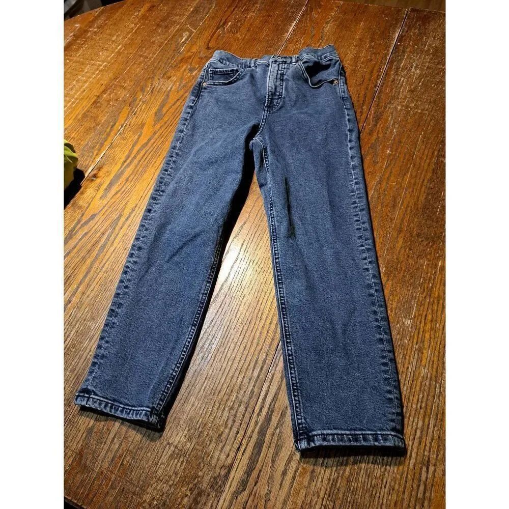 00P Petite Express Super High Rise Mom Jeans Denim Blue Jeans with Pockets